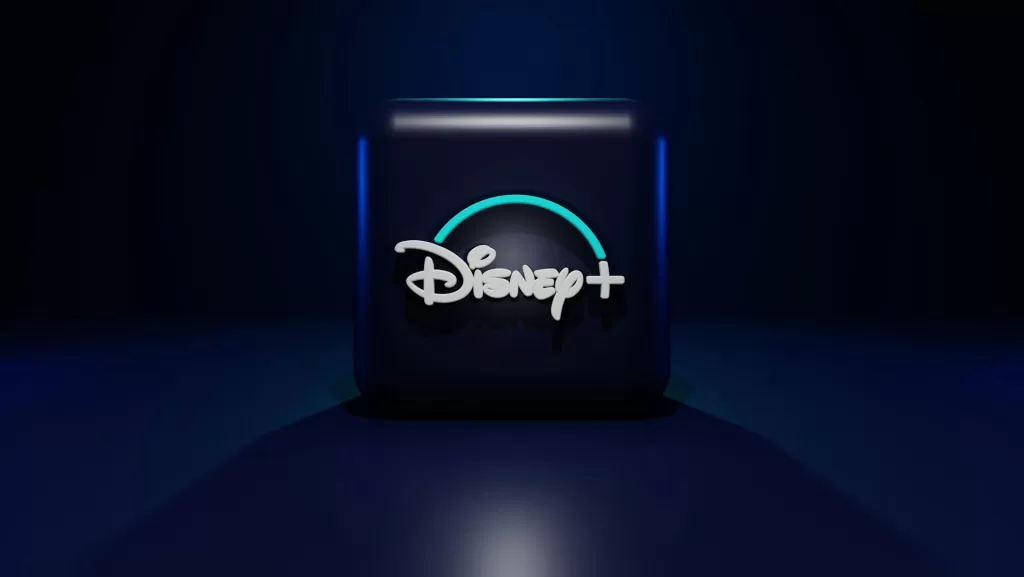 Logotipo do Streaming Disney+ em um cubo azul