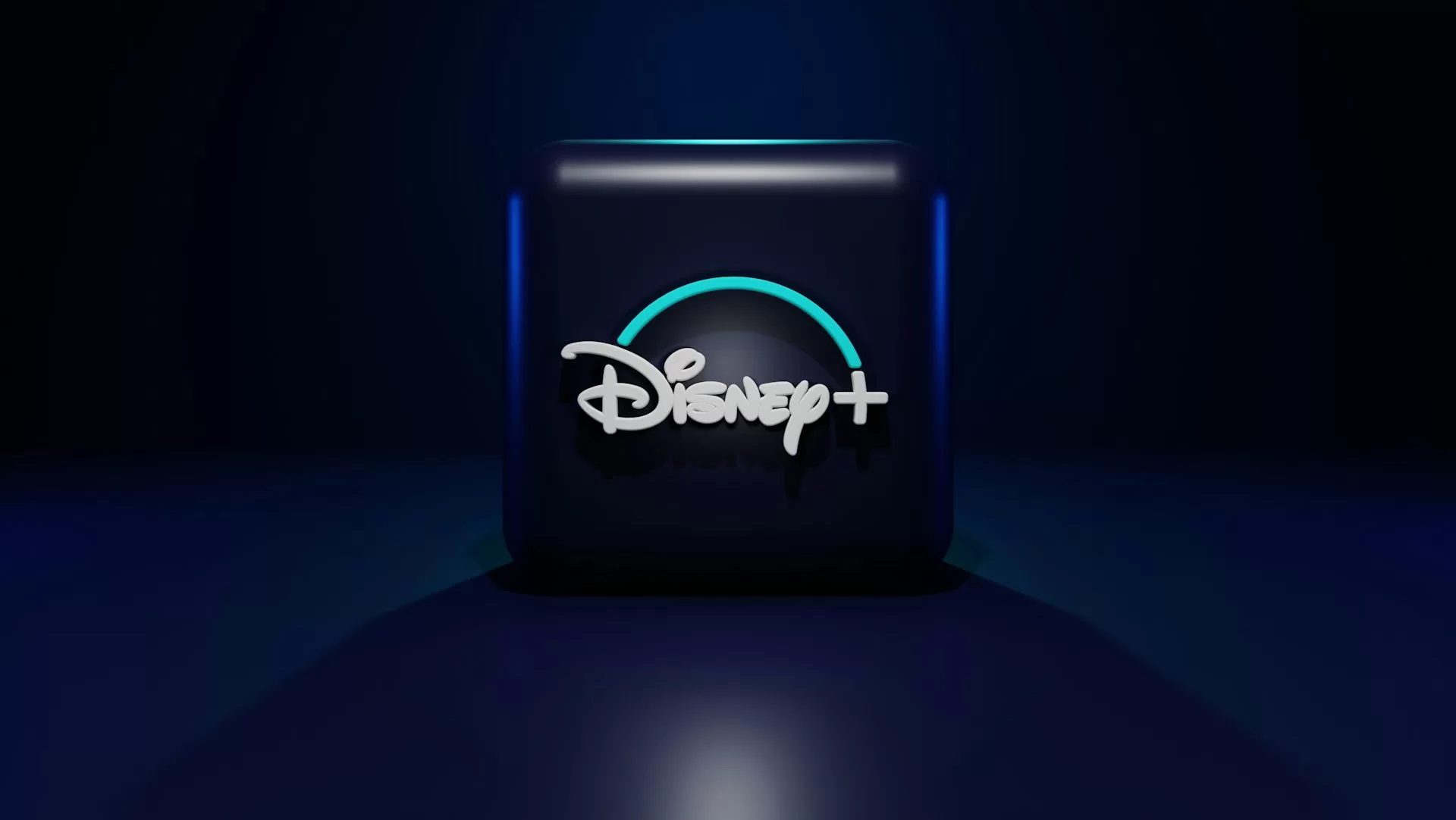 Logotipo do Streaming Disney+ em um cubo azul