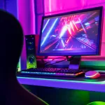 Cadeira gamer com luzes neon multicoloridas - industria de games