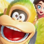 Imagem onde Donkey Kong e Pauline estão saltando Donkey Kong Bananza