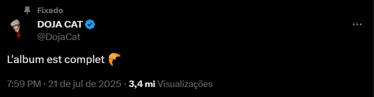 Doja Cat postando sobre novo àlbum