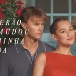 Pôster da terceira temporada da série "O Verão Que Mudou Minha Vida", da Prime Video. Ao centro, a protagonista Belly, na esquerda o personagem Conrad e na direita o personagem Jeremiah.