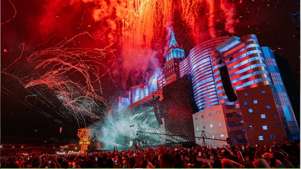 Palco com fogos e luz