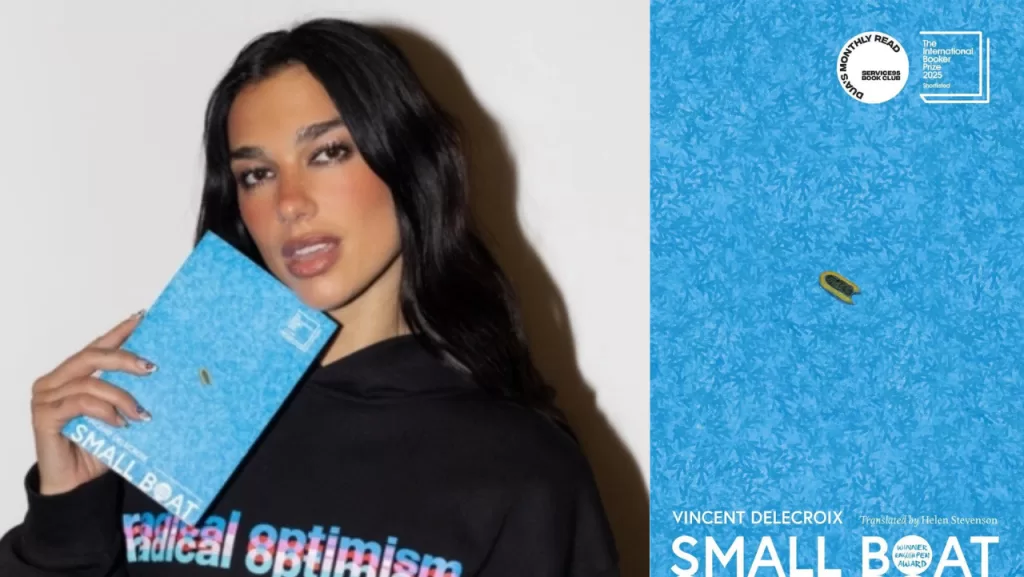 Dua Lipa segurando livro Small Boat