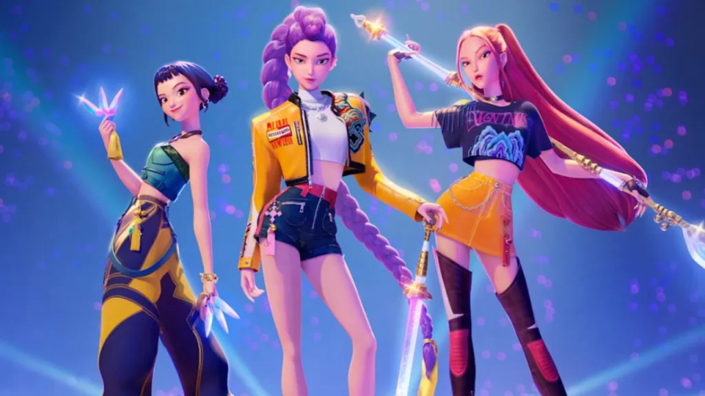 Zoye, Rumi e Mira juntas em fundo azul.