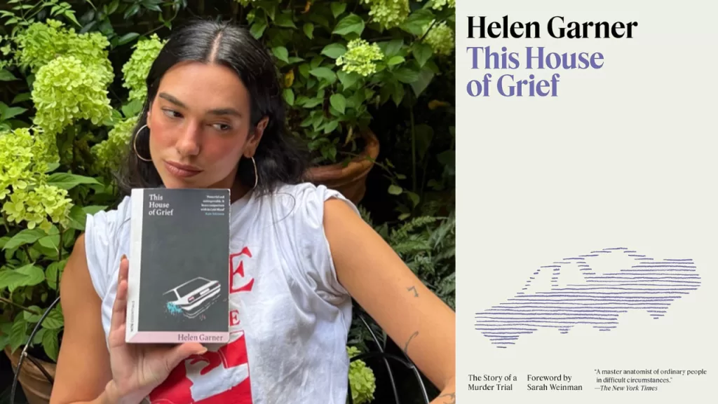 Dua Lipa segurando livro "This House of Grief"