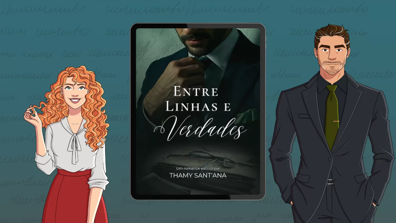 Capa de Entre Linhas e Verdades junto da ilustração de Lana e Philipe, personagens principais da trama | Rolling Screenn