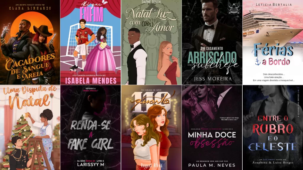 Kindle Unlimited — grid com as capas dos 10 lançamentos da semana, incluindo fantasia distópica, romance contemporâneo, máfia e histórias natalinas.