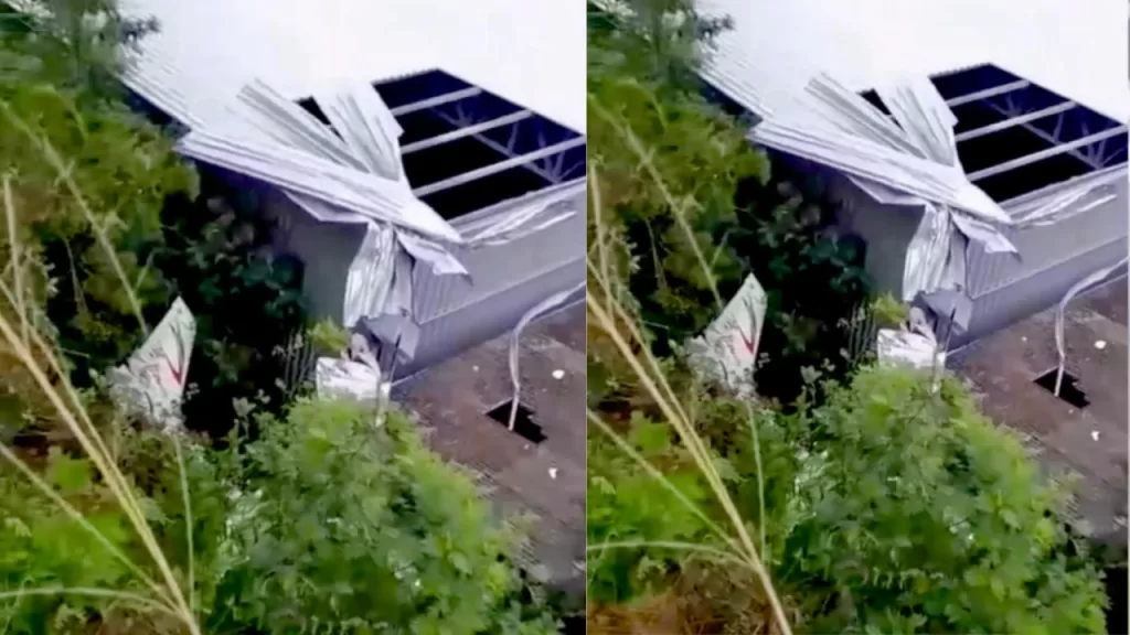 Avião de pequeno porte cai em galpão após piloto realizar pouso forçado, no ES